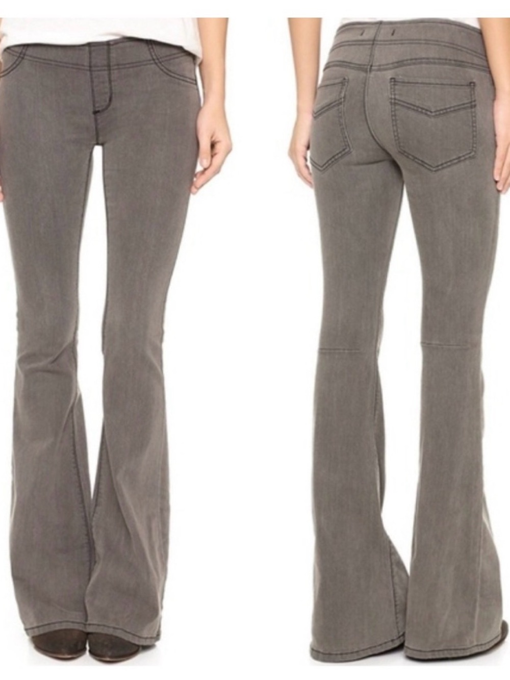 Free People Gray Pull On Stretch Dramatic Flare Jeans Size 26